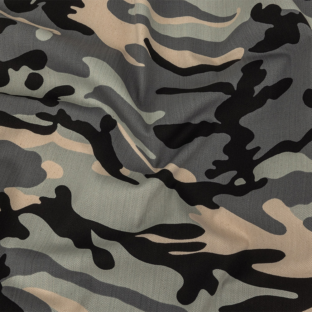 Gray Camouflage Printed Stretch Cotton Denim Gray Camouflage Printed Stretch Cotton Denim