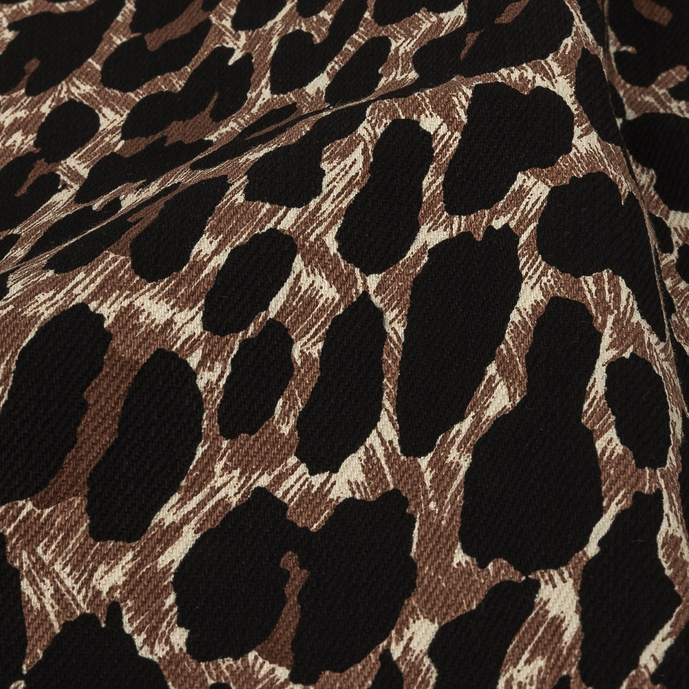 Brown Leopard Printed Stretch Cotton Denim Full Brown Leopard Printed Stretch Cotton Denim Full