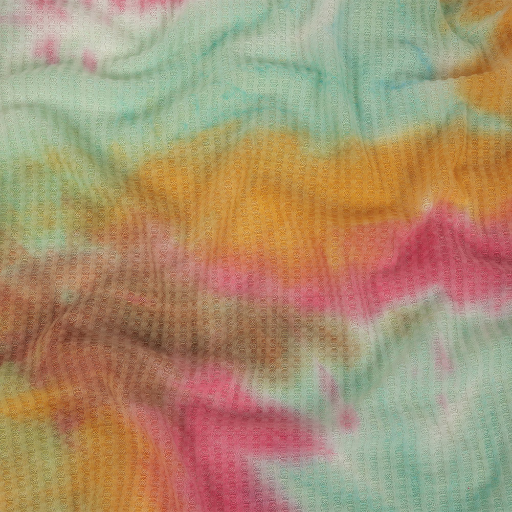 Yellow, Aqua and Pink Whisky Tie Dye Brushed Waffle Knit Yellow, Aqua and Pink Whisky Tie Dye Brushed Waffle Knit