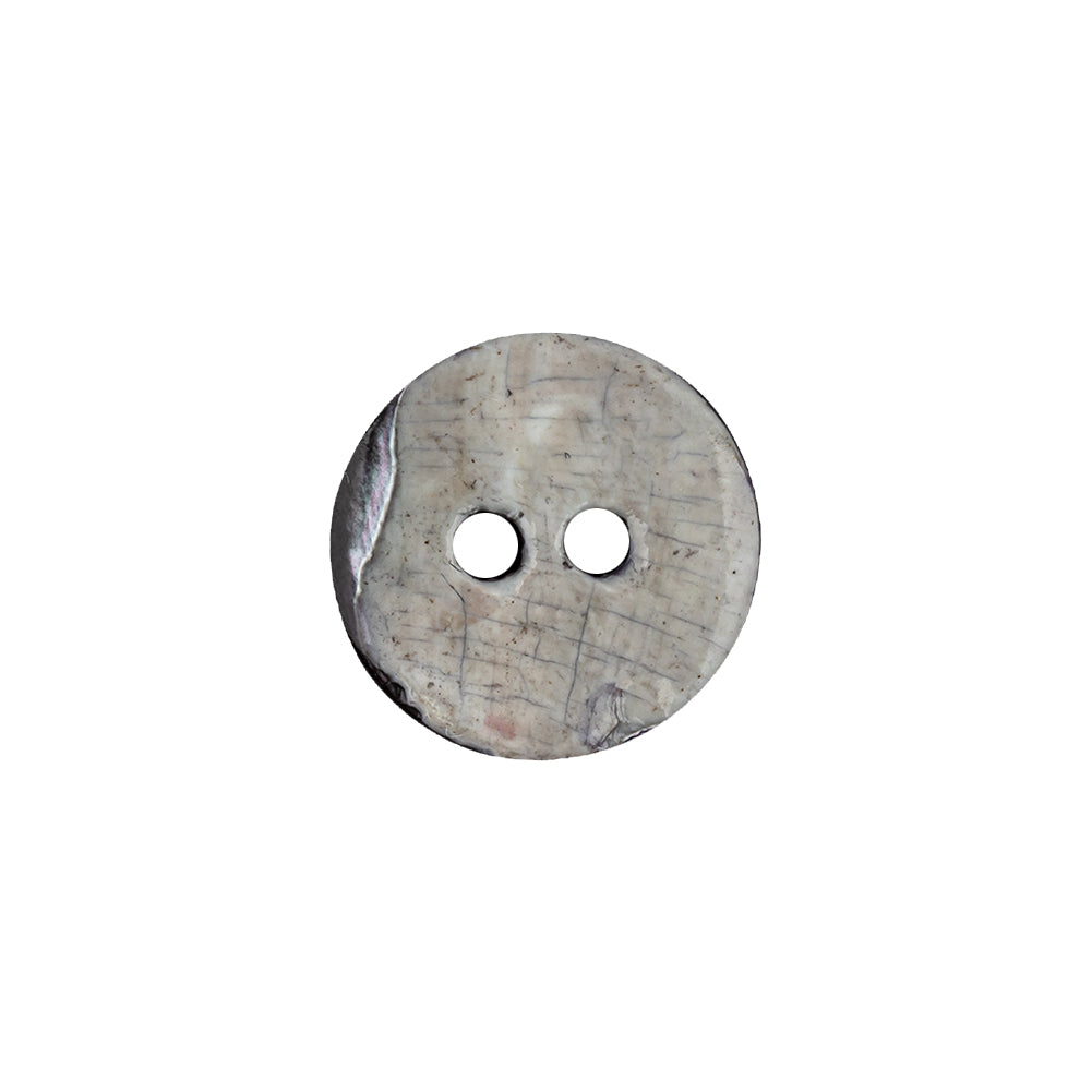 Italian Antique Silver Iridescent 2-Hole Tire Rim Shell Button - 24L/15mm Detail Italian Antique Silver Iridescent 2-Hole Tire Rim Shell Button - 24L/15mm Detail