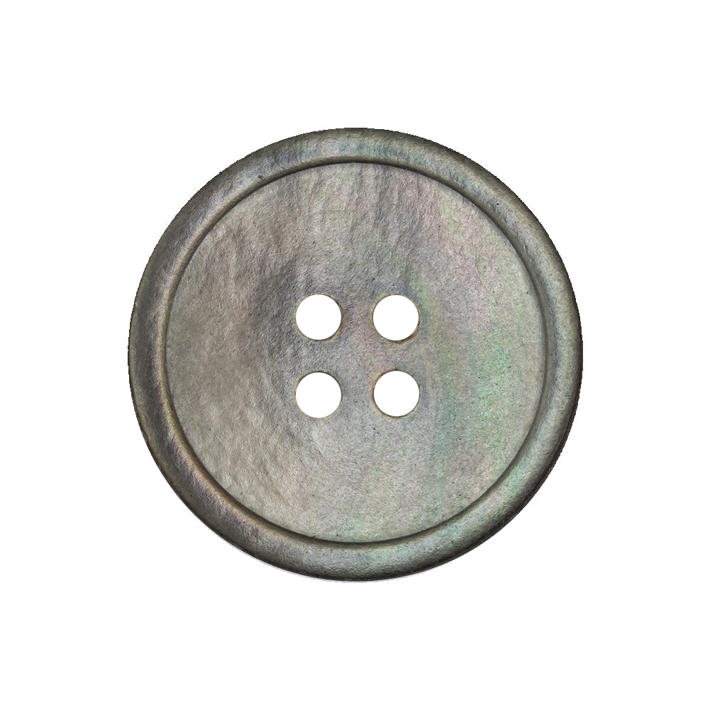 Antique Silver and Fair Green Iridescent 4-Hole Narrow Rim Shell Button - 40L/25.5mm Antique Silver and Fair Green Iridescent 4-Hole Narrow Rim Shell Button - 40L/25.5mm