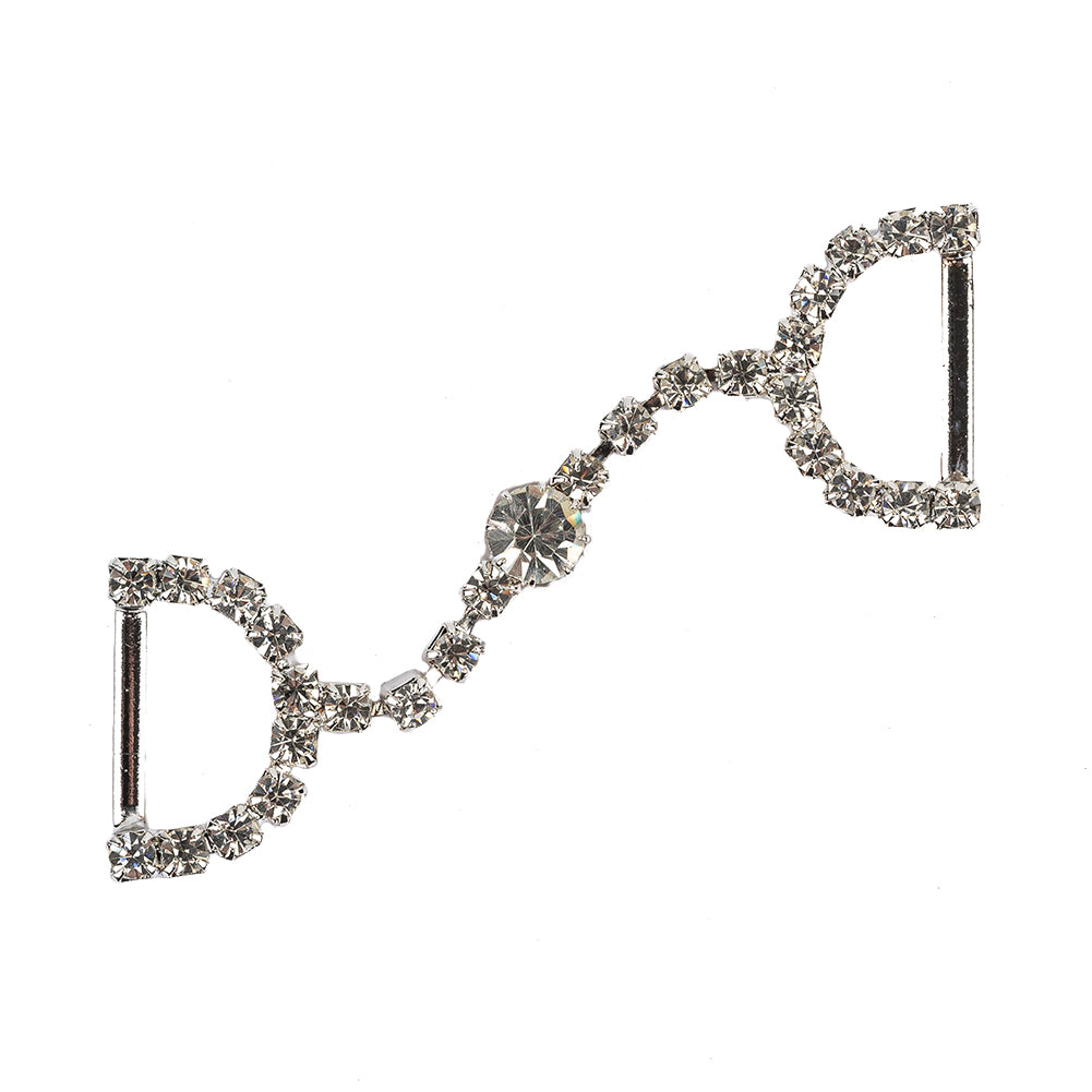 Vintage Swarovski Crystal Rhinestones and Silver Metal Dress Trim Ornament - 0.875" x 2.625" Full Vintage Swarovski Crystal Rhinestones and Silver Metal Dress Trim Ornament - 0.875" x 2.625" Full