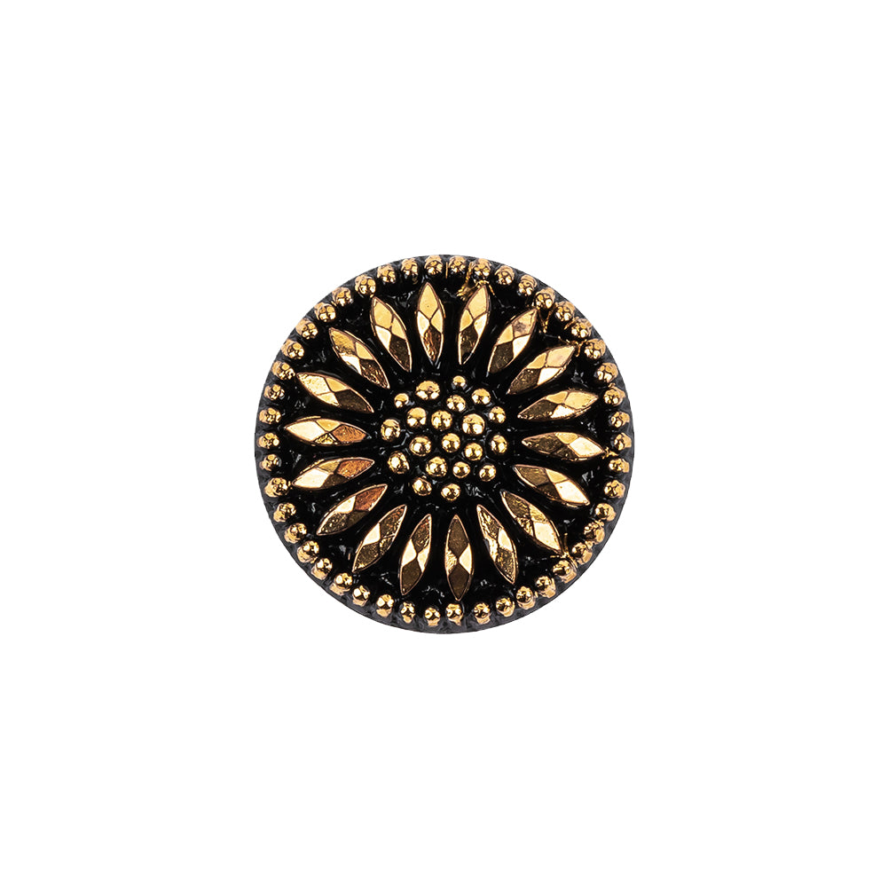 Vintage Gold and Black Floral Shank Back Glass Button - 28L/18mm Vintage Gold and Black Floral Shank Back Glass Button - 28L/18mm