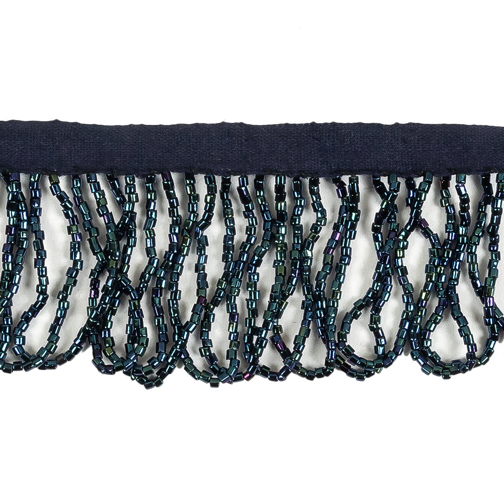 Vintage Blue Iris and Navy Beaded Looped Fringe Trim - 1.625" Detail Vintage Blue Iris and Navy Beaded Looped Fringe Trim - 1.625" Detail