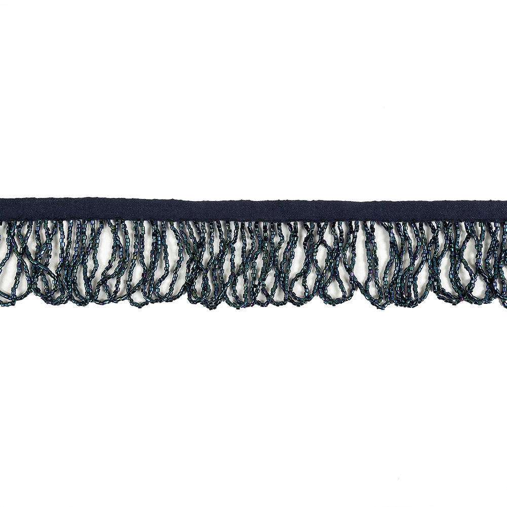 Vintage Blue Iris and Navy Beaded Looped Fringe Trim - 1.625" Vintage Blue Iris and Navy Beaded Looped Fringe Trim - 1.625"