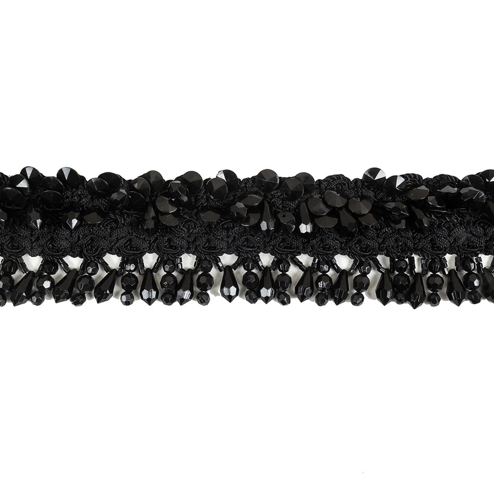 Vintage Black Ornate Braided Trim with Beaded Fringe - 2.25" Vintage Black Ornate Braided Trim with Beaded Fringe - 2.25"