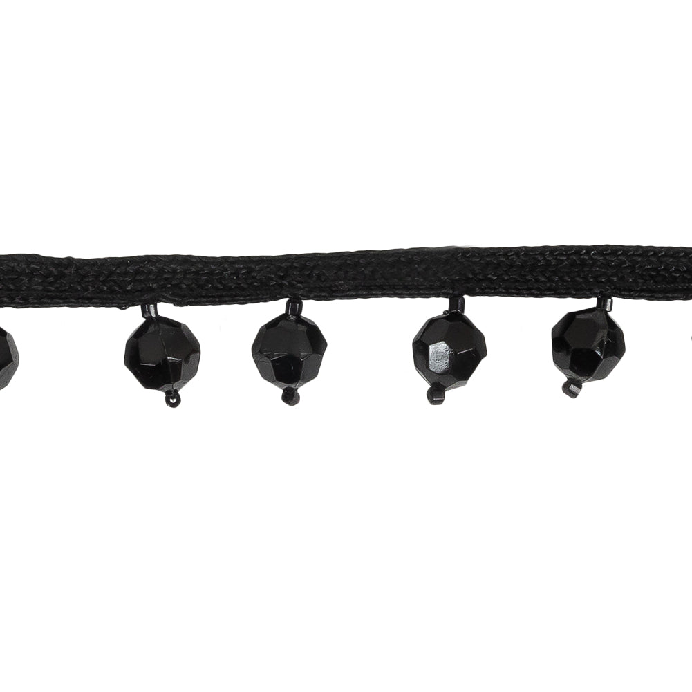 Vintage Black Faceted Bead Fringe - 0.875" Detail Vintage Black Faceted Bead Fringe - 0.875" Detail