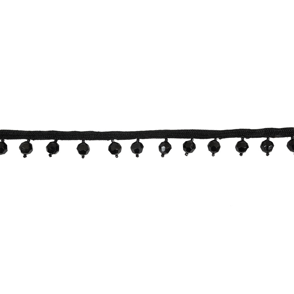 Vintage Black Faceted Bead Fringe - 0.875" Vintage Black Faceted Bead Fringe - 0.875"