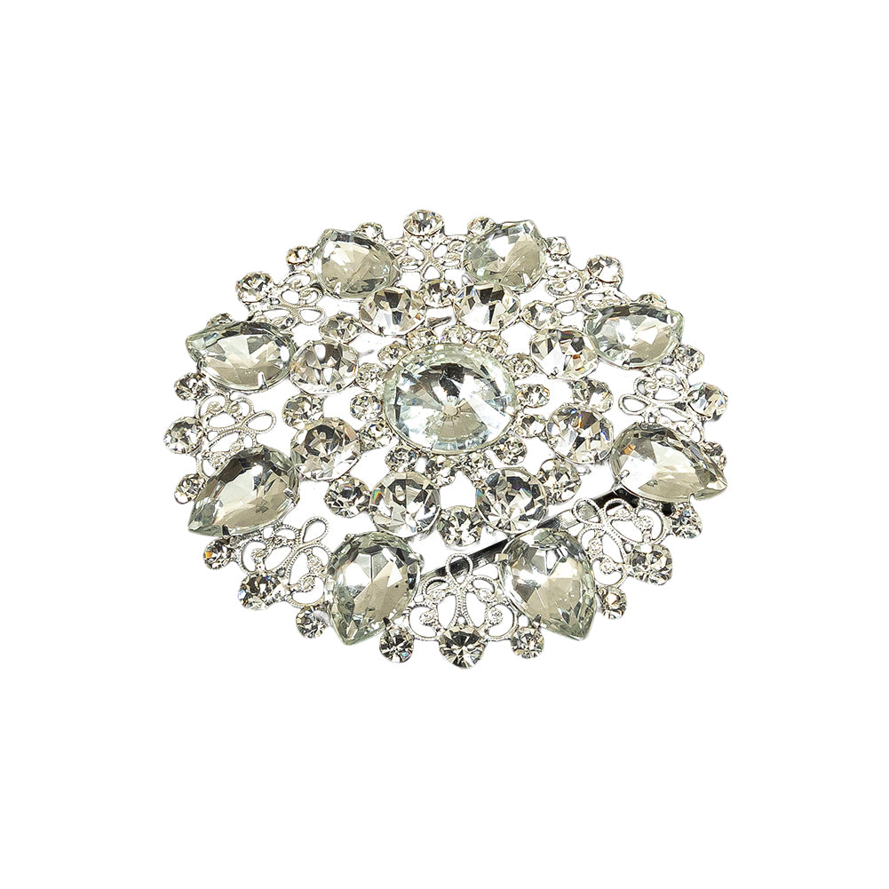 Vintage Crystal Rhinestones and Delicate Silver Metal Open Framework Ornament - 3.375" Folded Vintage Crystal Rhinestones and Delicate Silver Metal Open Framework Ornament - 3.375" Folded