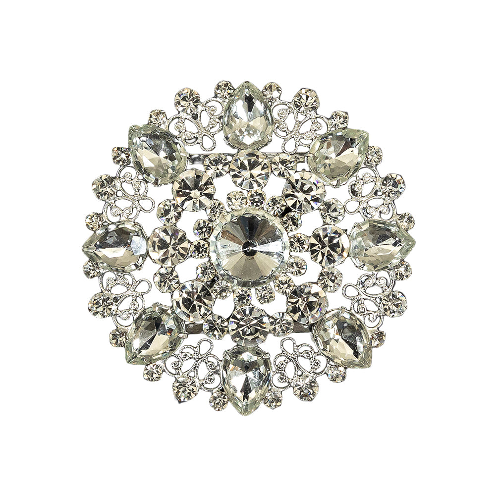 Vintage Crystal Rhinestones and Delicate Silver Metal Open Framework Ornament - 3.375" Vintage Crystal Rhinestones and Delicate Silver Metal Open Framework Ornament - 3.375"