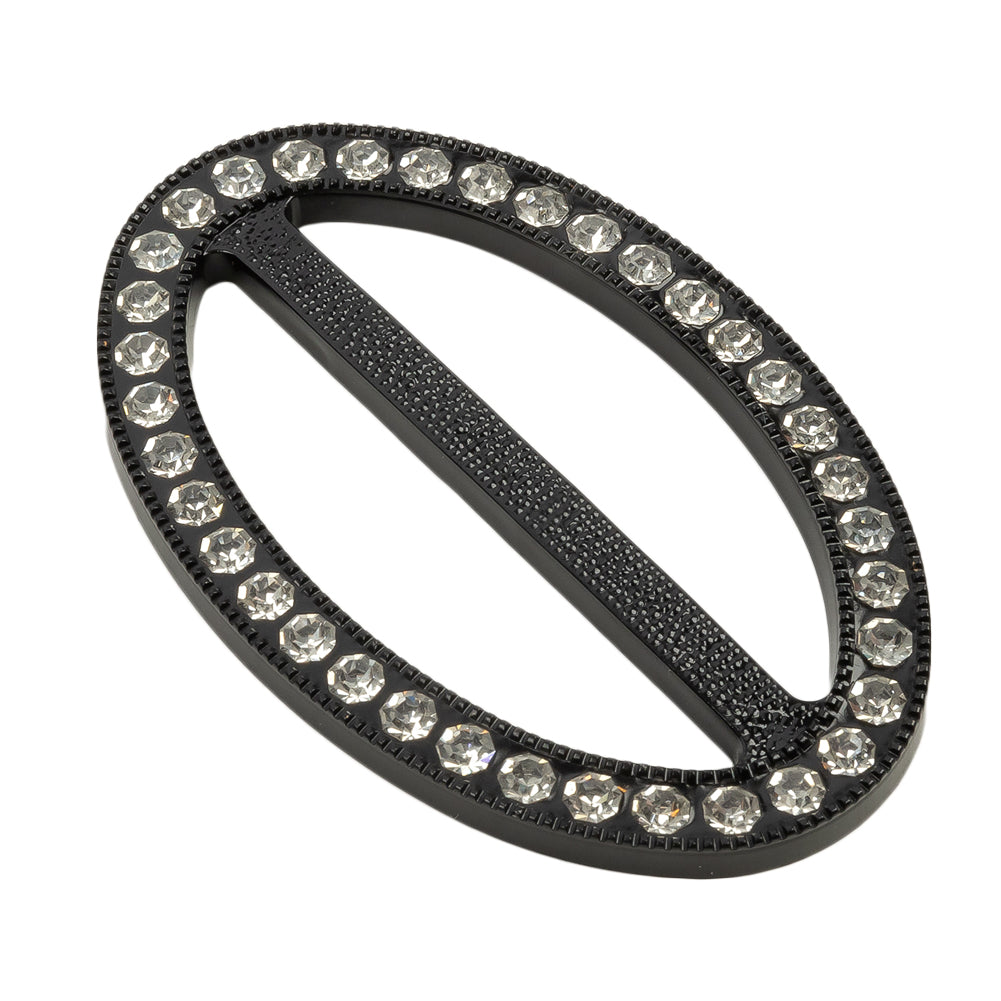 Vintage Crystal Rhinestones and Black Oval Plastic Slider - 2.625" x 1.75" Folded Vintage Crystal Rhinestones and Black Oval Plastic Slider - 2.625" x 1.75" Folded