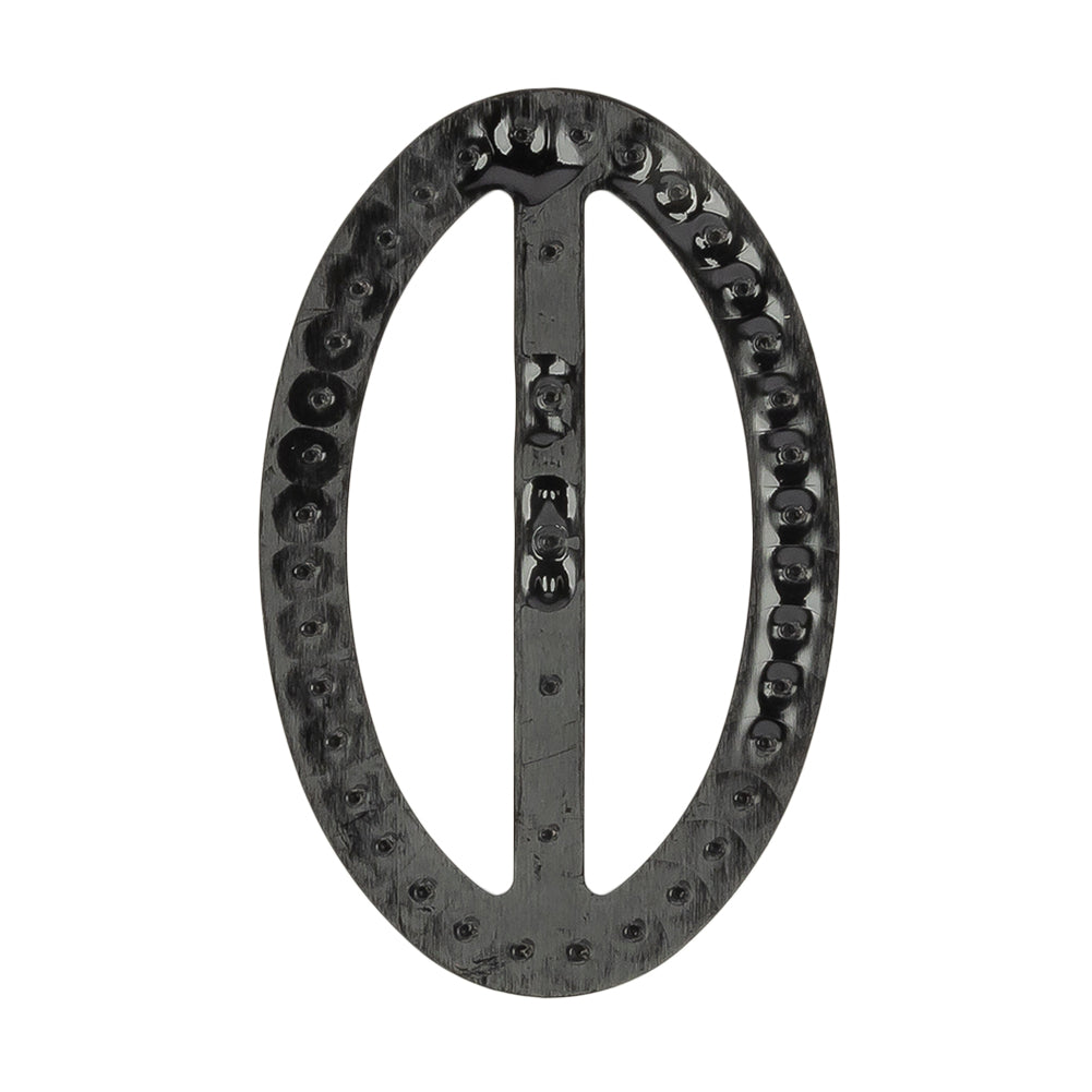 Vintage Crystal Rhinestones and Black Oval Plastic Slider - 2.625" x 1.75" Detail Vintage Crystal Rhinestones and Black Oval Plastic Slider - 2.625" x 1.75" Detail