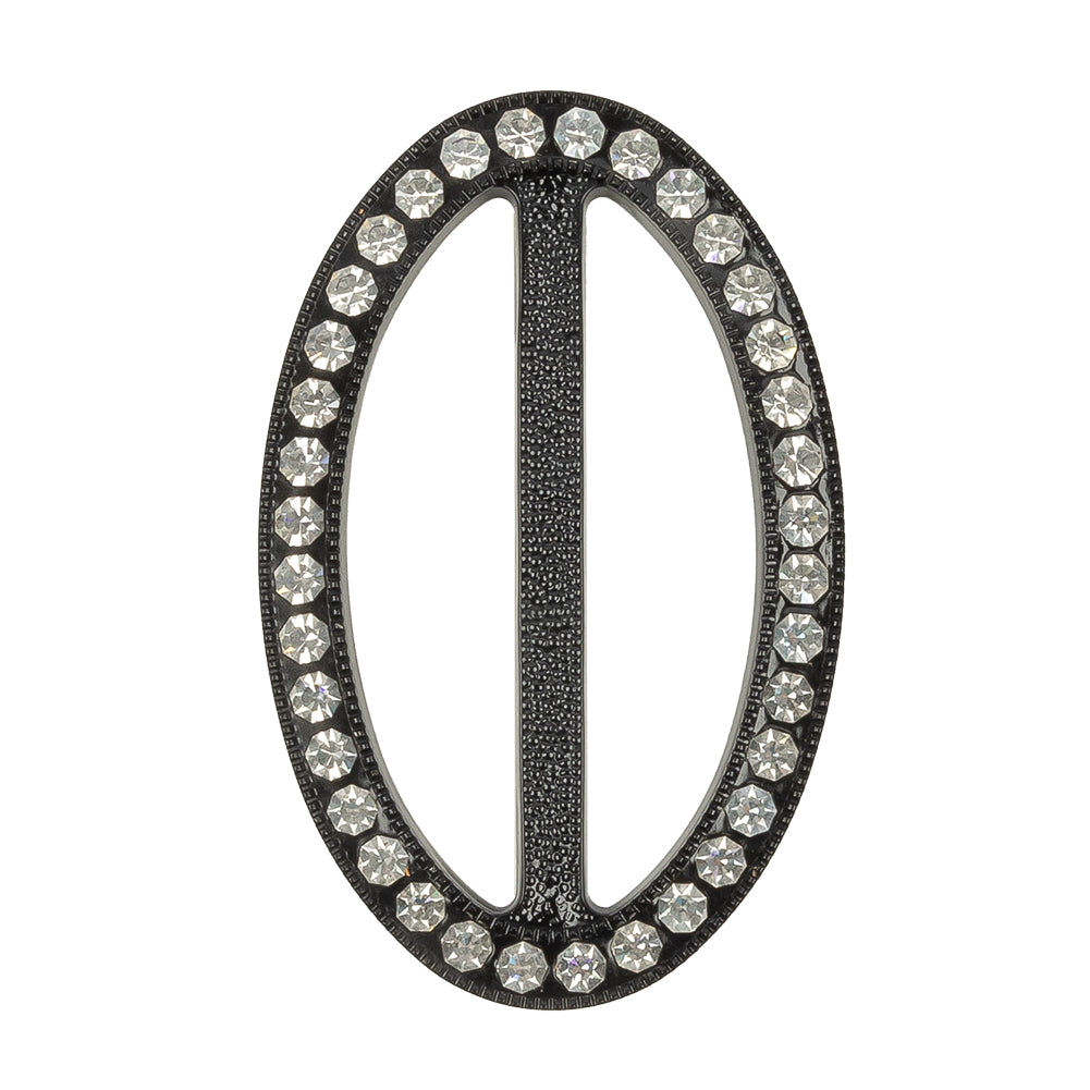 Vintage Crystal Rhinestones and Black Oval Plastic Slider - 2.625" x 1.75" Vintage Crystal Rhinestones and Black Oval Plastic Slider - 2.625" x 1.75"