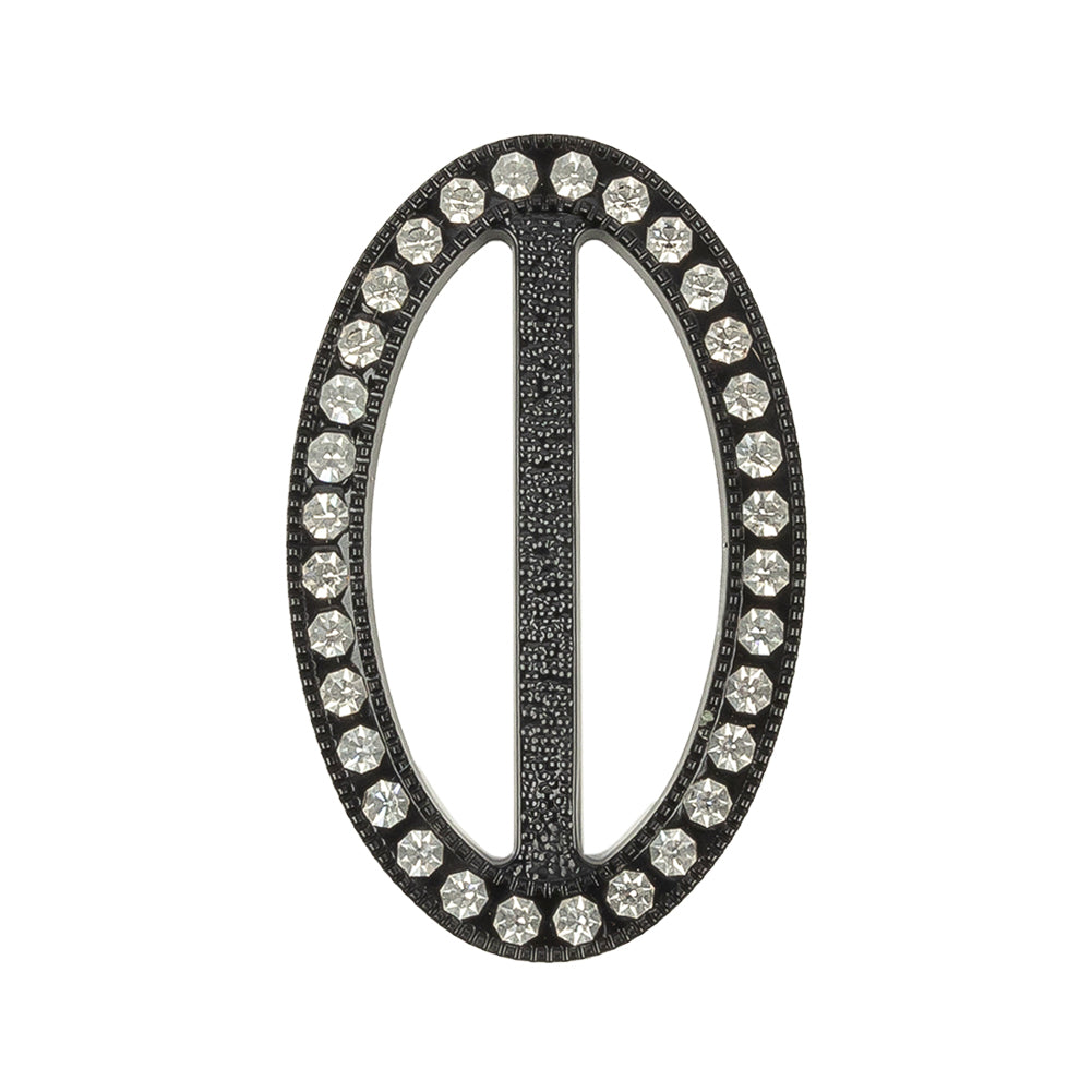 Vintage Crystal Rhinestones and Black Oval Plastic Slider - 2" x 1.25" Vintage Crystal Rhinestones and Black Oval Plastic Slider - 2" x 1.25"