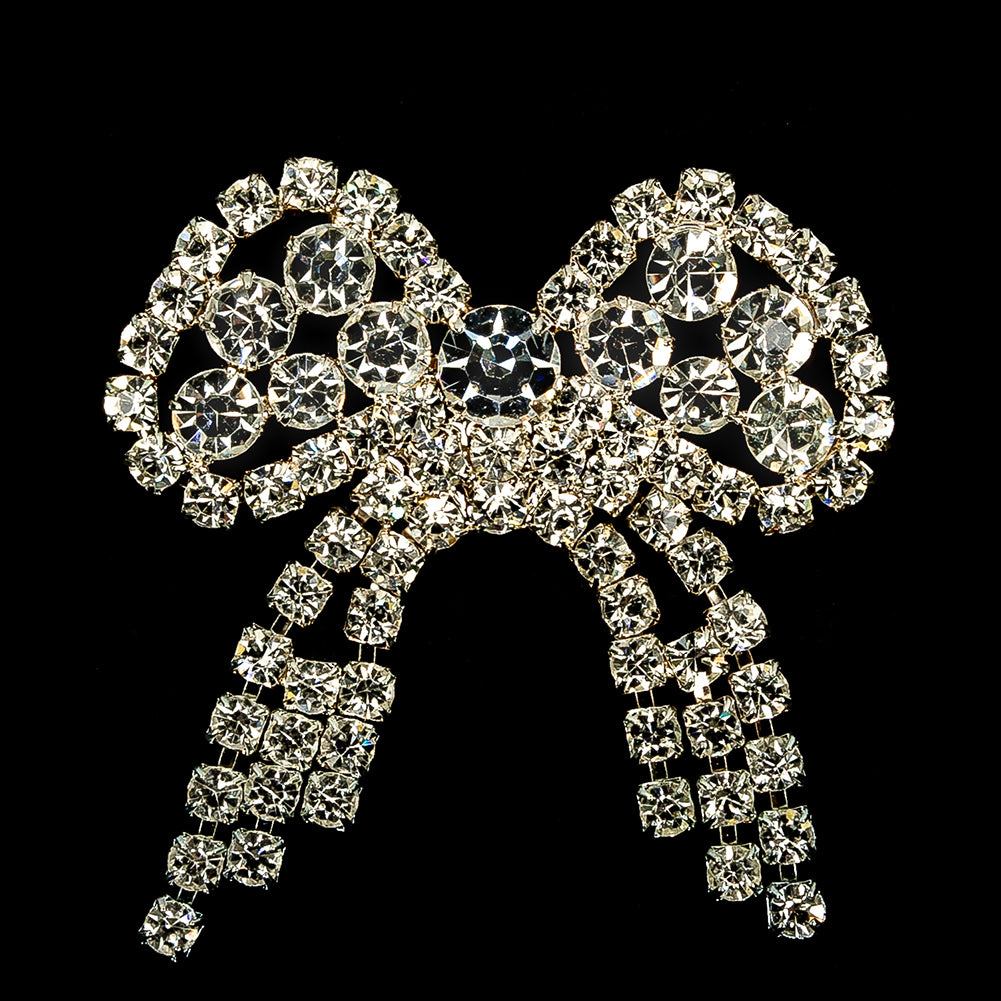 Vintage Czech Crystal Rhinestones and Silver Metal Bow Dress Ornament - 1.75" x 1.625" Detail Vintage Czech Crystal Rhinestones and Silver Metal Bow Dress Ornament - 1.75" x 1.625" Detail