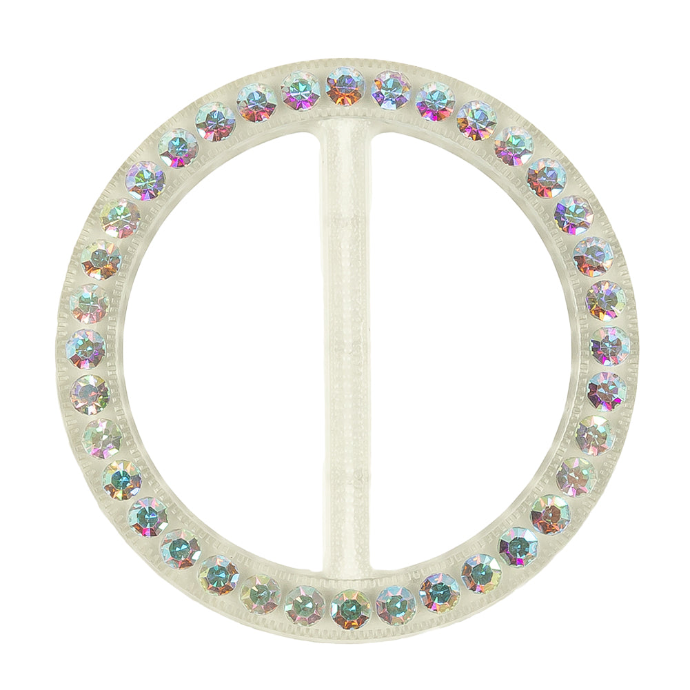 Vintage AB Crystal Rhinestones and Clear Circular Plastic Slider - 2.625" Vintage AB Crystal Rhinestones and Clear Circular Plastic Slider - 2.625"
