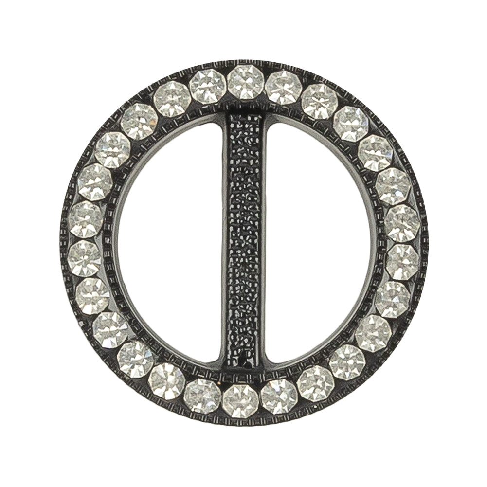 Vintage Crystal Rhinestones and Black Circular Plastic Slider - 1.125" Vintage Crystal Rhinestones and Black Circular Plastic Slider - 1.125"