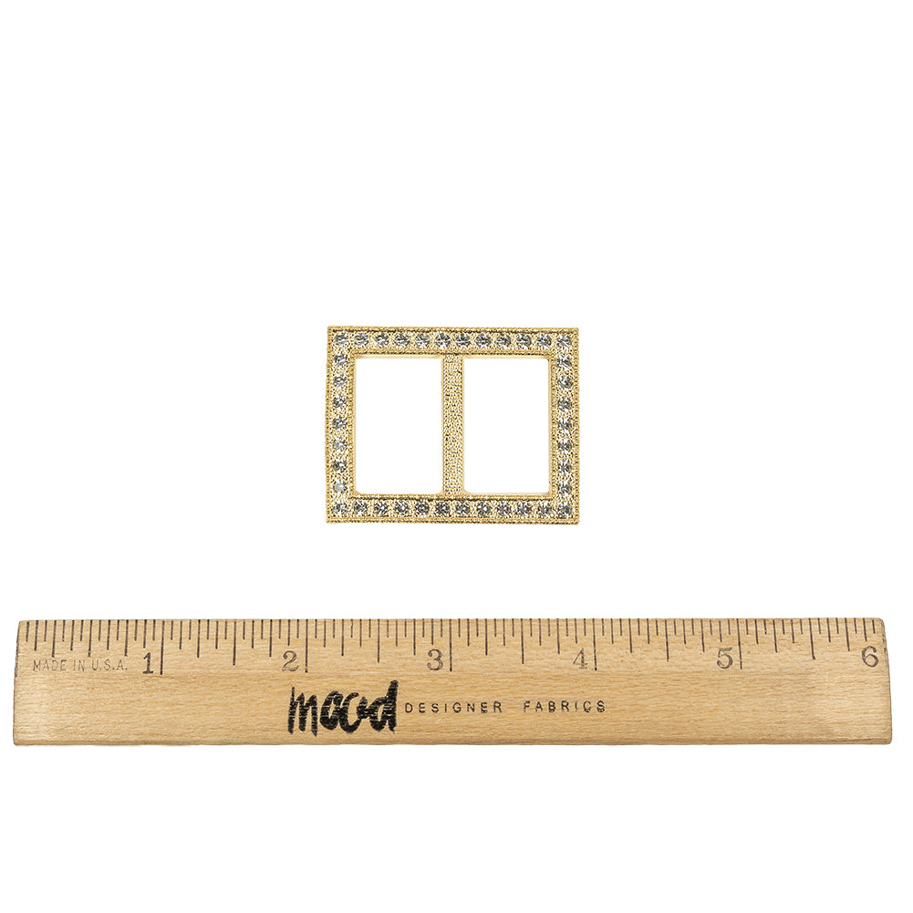 Vintage Crystal Rhinestones and Gold Rectangular Plastic Slider - 1.375" x 1.75" Full Vintage Crystal Rhinestones and Gold Rectangular Plastic Slider - 1.375" x 1.75" Full