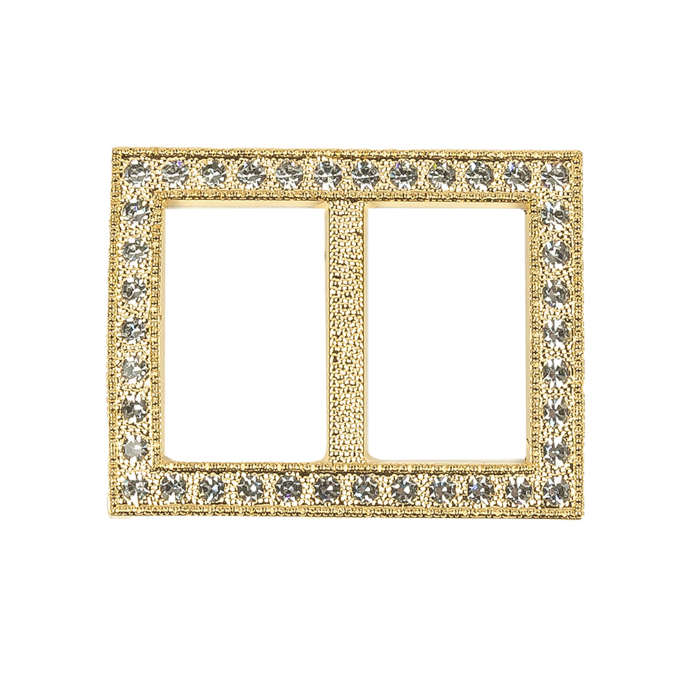 Vintage Crystal Rhinestones and Gold Rectangular Plastic Slider - 1.375" x 1.75" Vintage Crystal Rhinestones and Gold Rectangular Plastic Slider - 1.375" x 1.75"