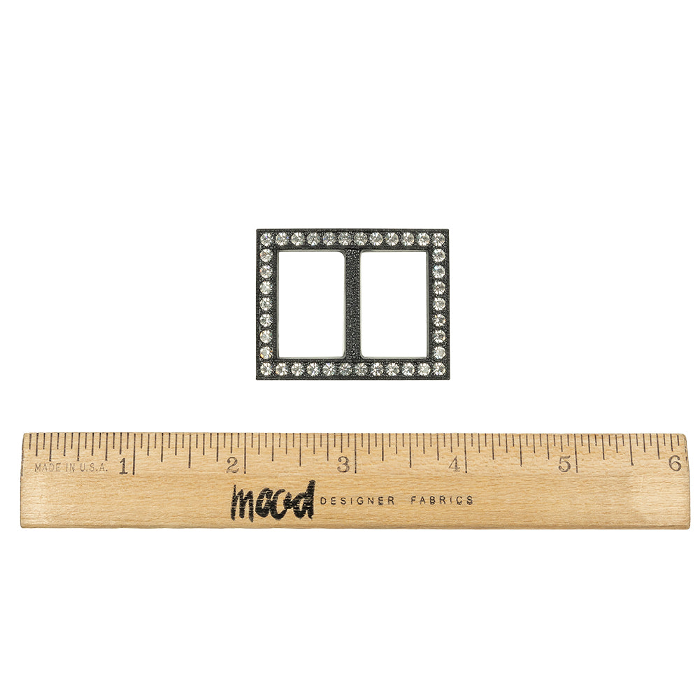 Vintage Crystal Rhinestones and Black Rectangular Plastic Slider - 1.375" x 1.75" Full Vintage Crystal Rhinestones and Black Rectangular Plastic Slider - 1.375" x 1.75" Full