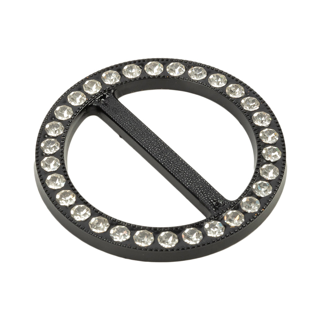 Vintage Crystal Rhinestones and Black Circular Plastic Slider - 2" Folded Vintage Crystal Rhinestones and Black Circular Plastic Slider - 2" Folded