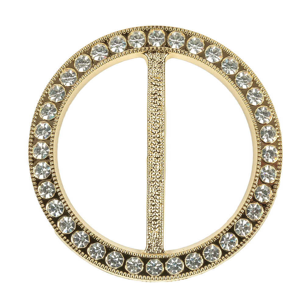 Vintage Crystal Rhinestones and Gold Circular Plastic Slider - 2.625" Vintage Crystal Rhinestones and Gold Circular Plastic Slider - 2.625"