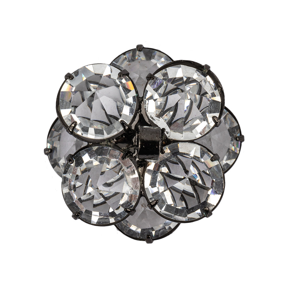 Vintage Famous NYC Designer Crystal and Black Floral Button with Rhinestone Core - 44L/28mm Detail Vintage Famous NYC Designer Crystal and Black Floral Button with Rhinestone Core - 44L/28mm Detail
