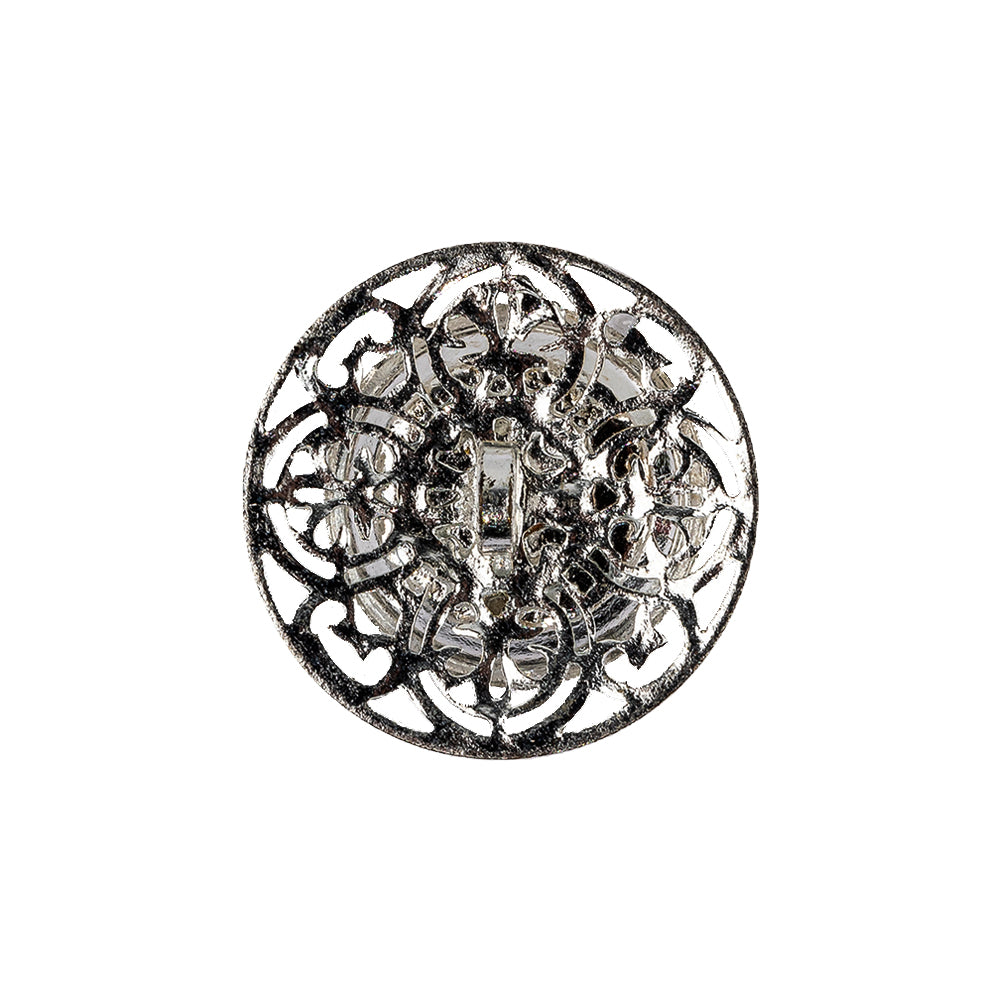Vintage Swarovski Pearl and Silver Metal Open Framework Rhinestone Button - 34L/21.5mm Detail Vintage Swarovski Pearl and Silver Metal Open Framework Rhinestone Button - 34L/21.5mm Detail