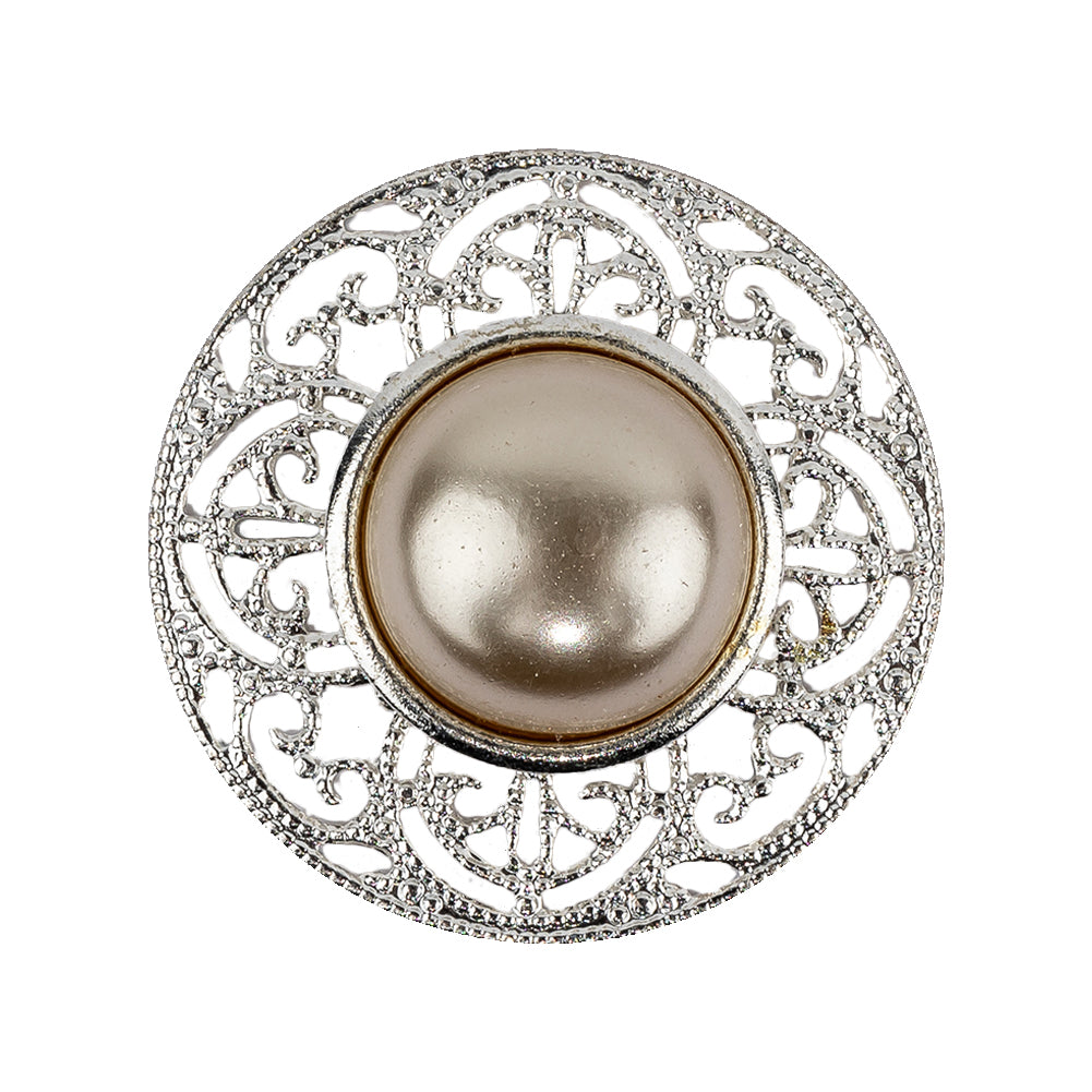Vintage Swarovski Pearl and Silver Metal Open Framework Rhinestone Button - 44L/28mm Vintage Swarovski Pearl and Silver Metal Open Framework Rhinestone Button - 44L/28mm
