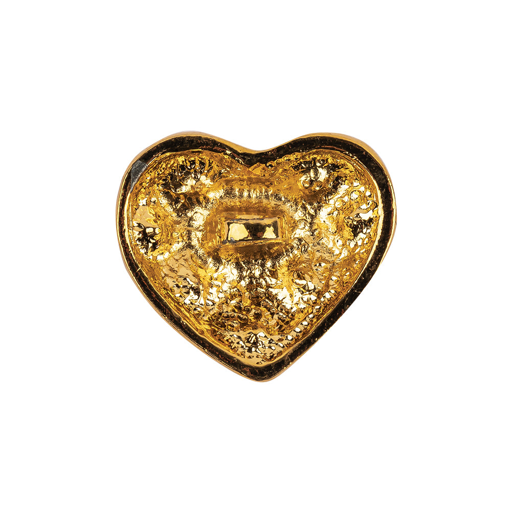 Vintage Swarovski Crystal Rhinestones and Gold Metal Faux Basket Weave Shank Back Heart-Shaped Button - 36L/23mm Detail Vintage Swarovski Crystal Rhinestones and Gold Metal Faux Basket Weave Shank Back Heart-Shaped Button - 36L/23mm Detail