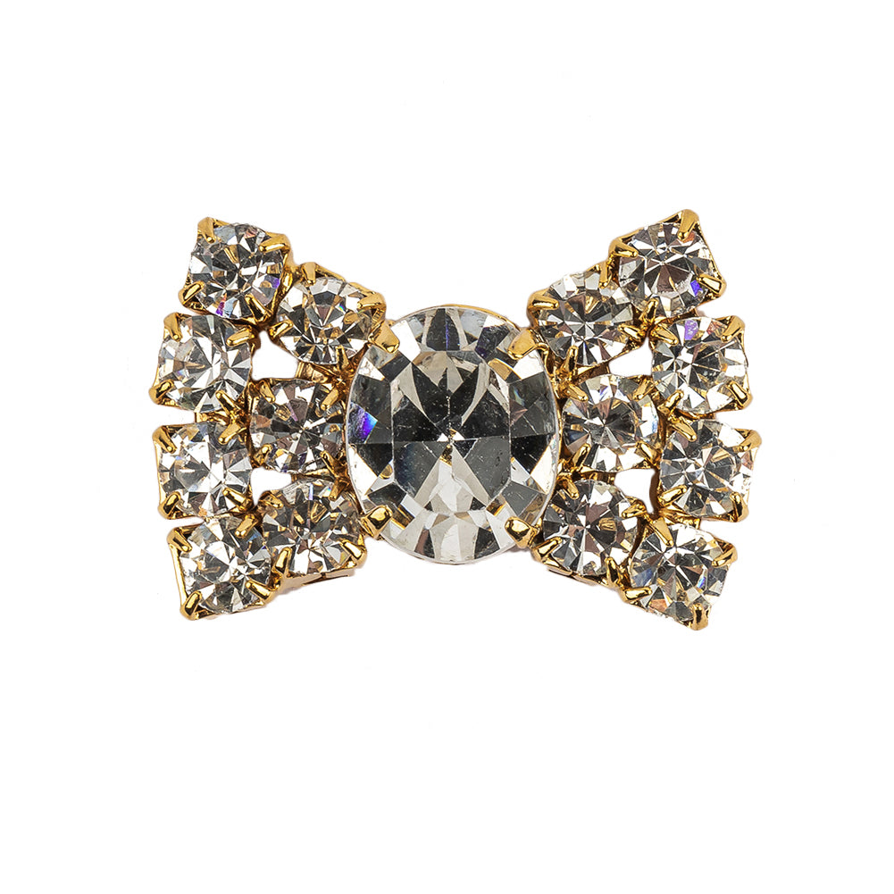 Vintage Swarovski Crystal Rhinestones and Gold Metal Bow with Shank Back - 0.75" x 1.0625" Vintage Swarovski Crystal Rhinestones and Gold Metal Bow with Shank Back - 0.75" x 1.0625"