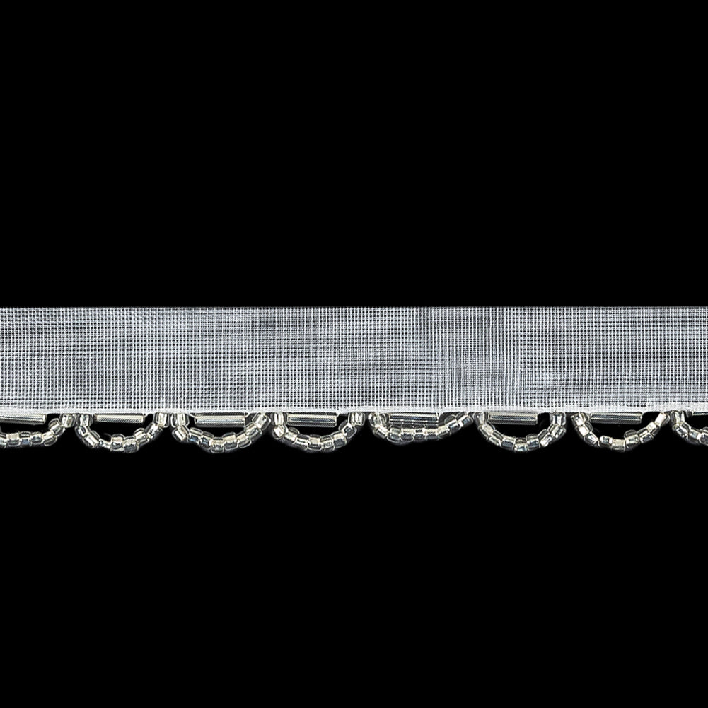 Vintage White and Silver Lined Seed and Bugle Beaded Scalloped Trim - 0.75" Detail Vintage White and Silver Lined Seed and Bugle Beaded Scalloped Trim - 0.75" Detail