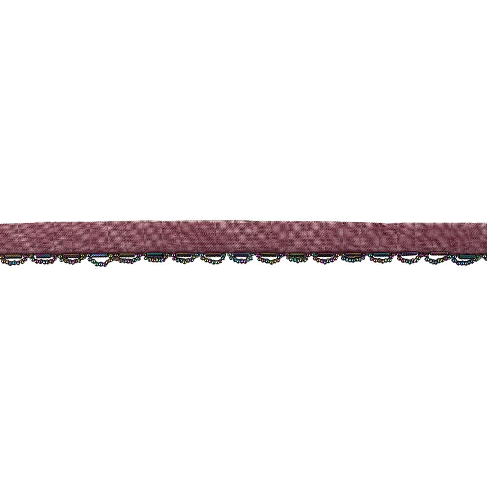 Vintage Burgundy and Red Iris Seed and Bugle Beaded Scalloped Trim - 0.75" Vintage Burgundy and Red Iris Seed and Bugle Beaded Scalloped Trim - 0.75"