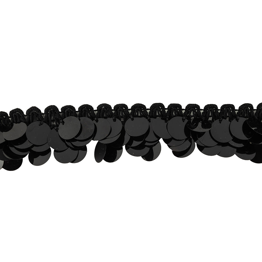 Vintage Black Iris Paillette Sequins Fringe Trimming on Ivory Braid - 1.875" Vintage Black Iris Paillette Sequins Fringe Trimming on Ivory Braid - 1.875"