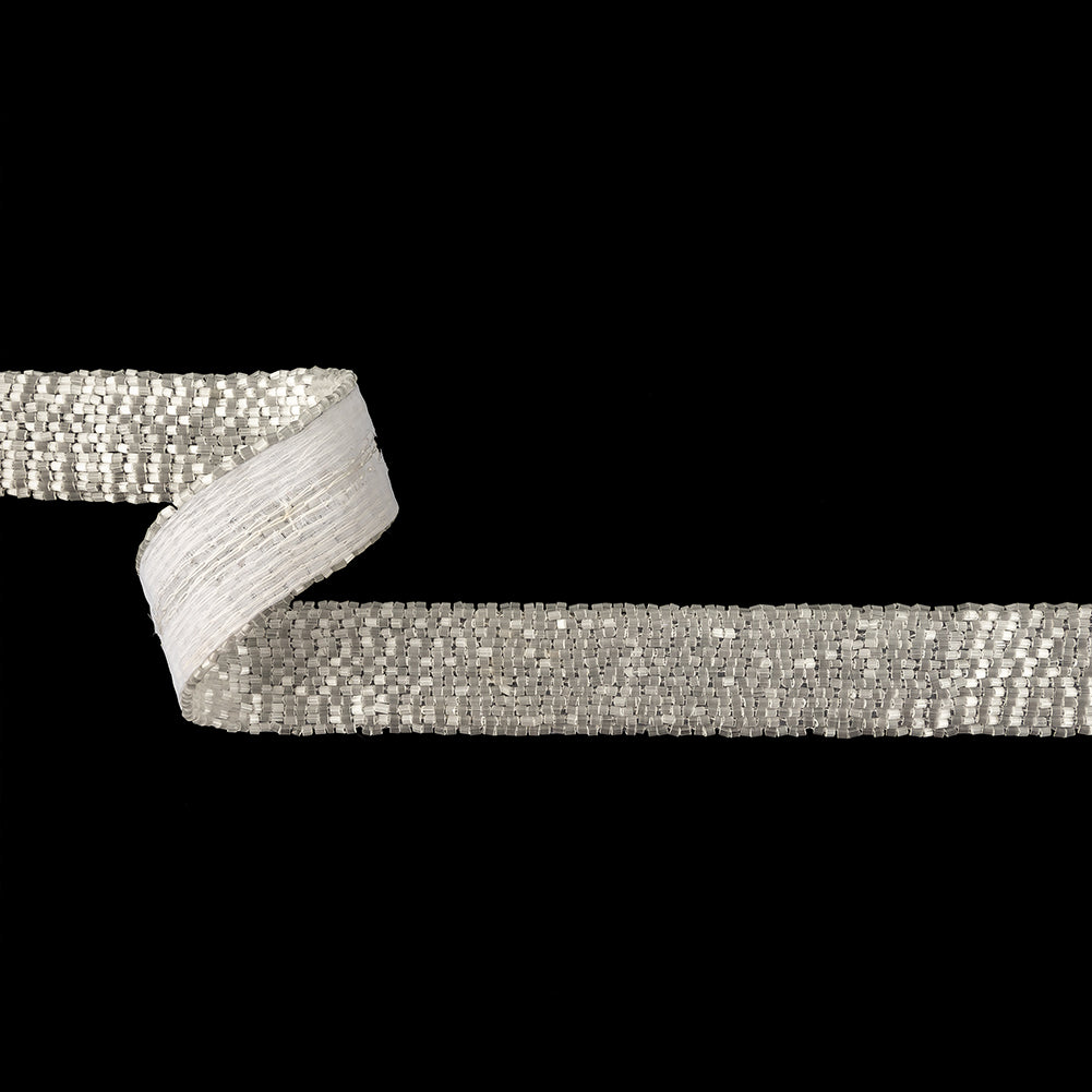 Vintage Fancy 14 Row White Satin Bugle Beaded Trimming - 1" Vintage Fancy 14 Row White Satin Bugle Beaded Trimming - 1"