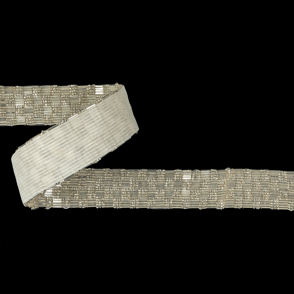 Vintage Silver Lined 4 Row Seed and Bugle Bead Checkerboard Trimming - 1.25" Vintage Silver Lined 4 Row Seed and Bugle Bead Checkerboard Trimming - 1.25"