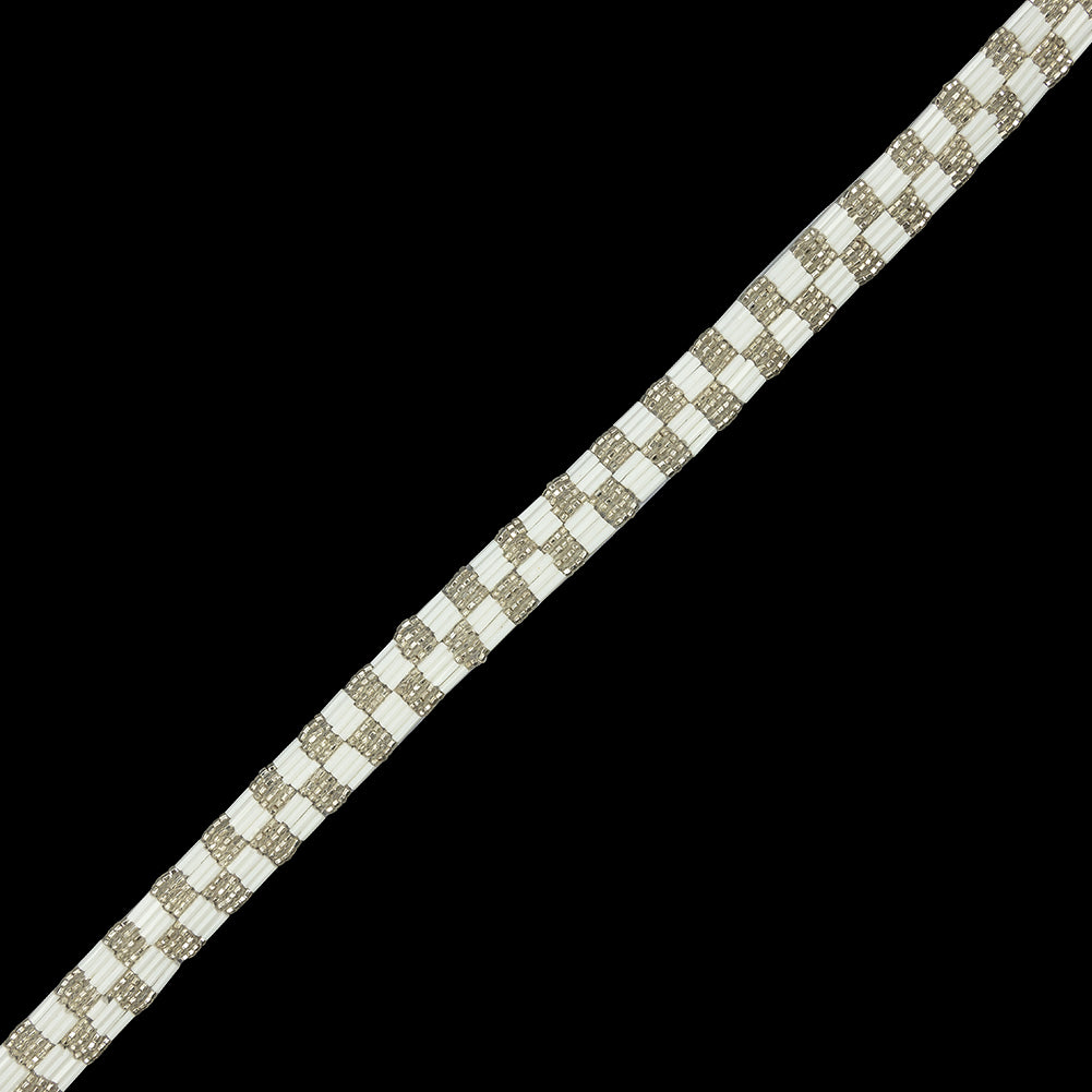 Vintage White and Silver Two Row Checkerboard Beaded Trim - 0.625" Vintage White and Silver Two Row Checkerboard Beaded Trim - 0.625"