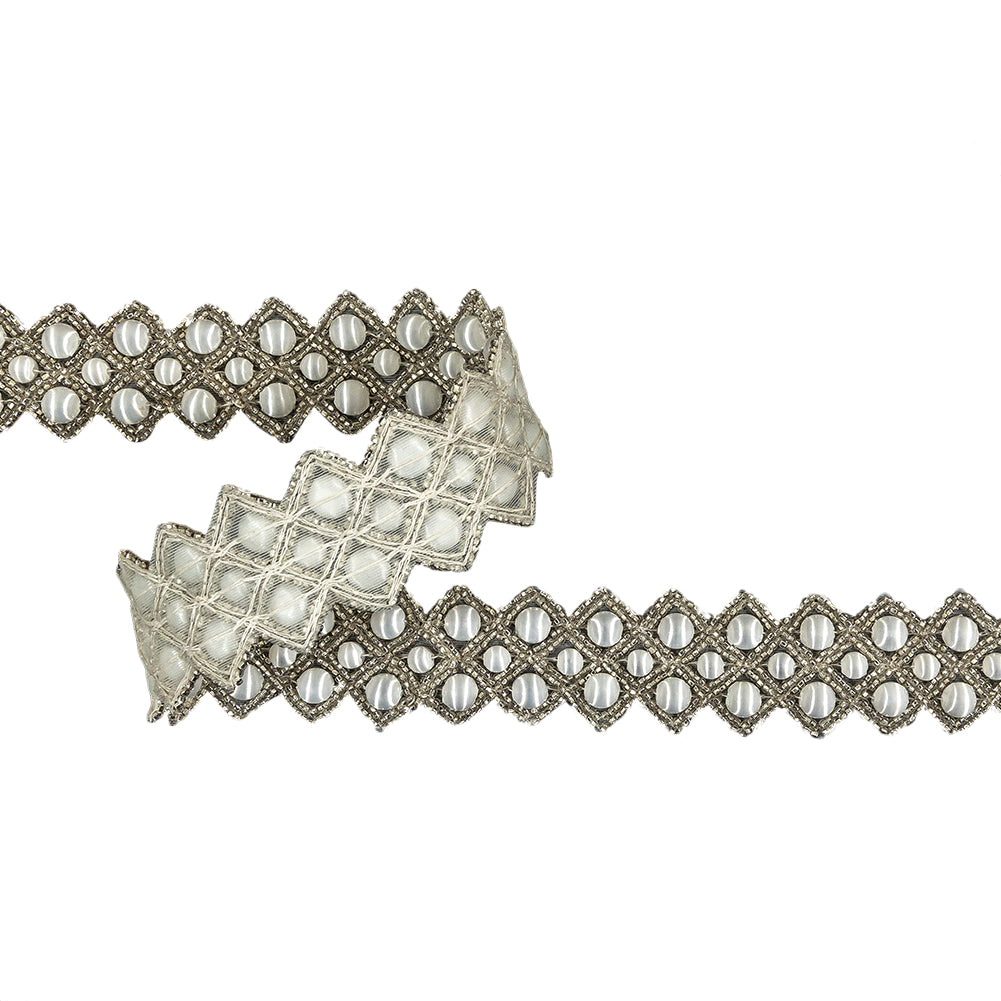 Vintage White and Silver Diamonds Beaded Trim - 1.25" Vintage White and Silver Diamonds Beaded Trim - 1.25"