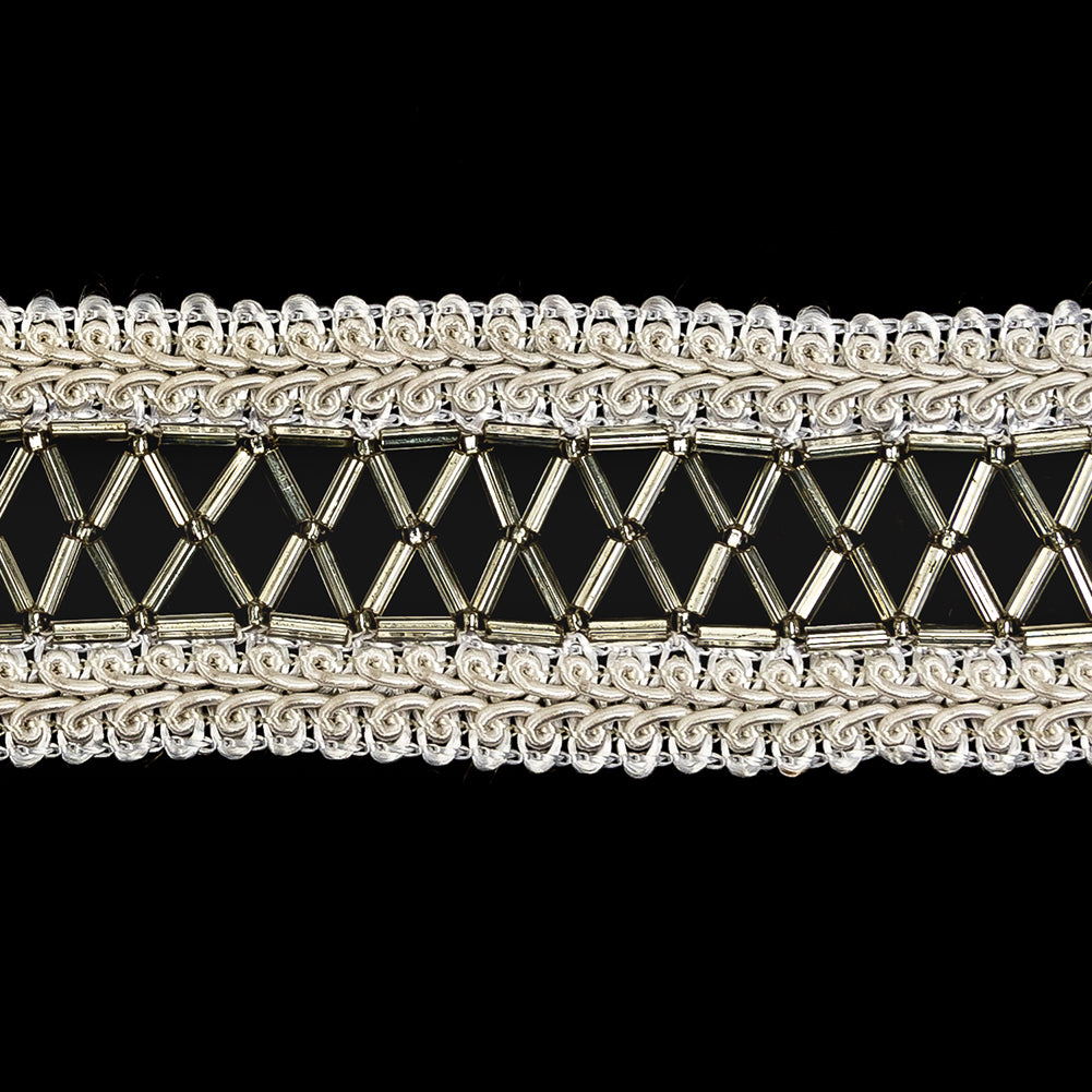 Vintage Off-White Cotton Blend Gimp Braided Trim with Beaded Center - 1.5" Detail Vintage Off-White Cotton Blend Gimp Braided Trim with Beaded Center - 1.5" Detail