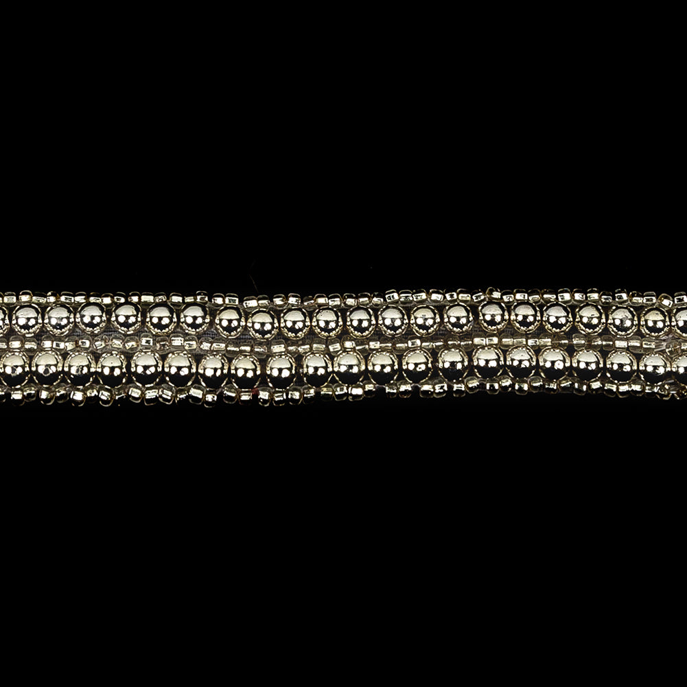 Vintage Two Row Silver Ball and Silver Lined Seed Beaded Trimming - 0.5" Detail Vintage Two Row Silver Ball and Silver Lined Seed Beaded Trimming - 0.5" Detail