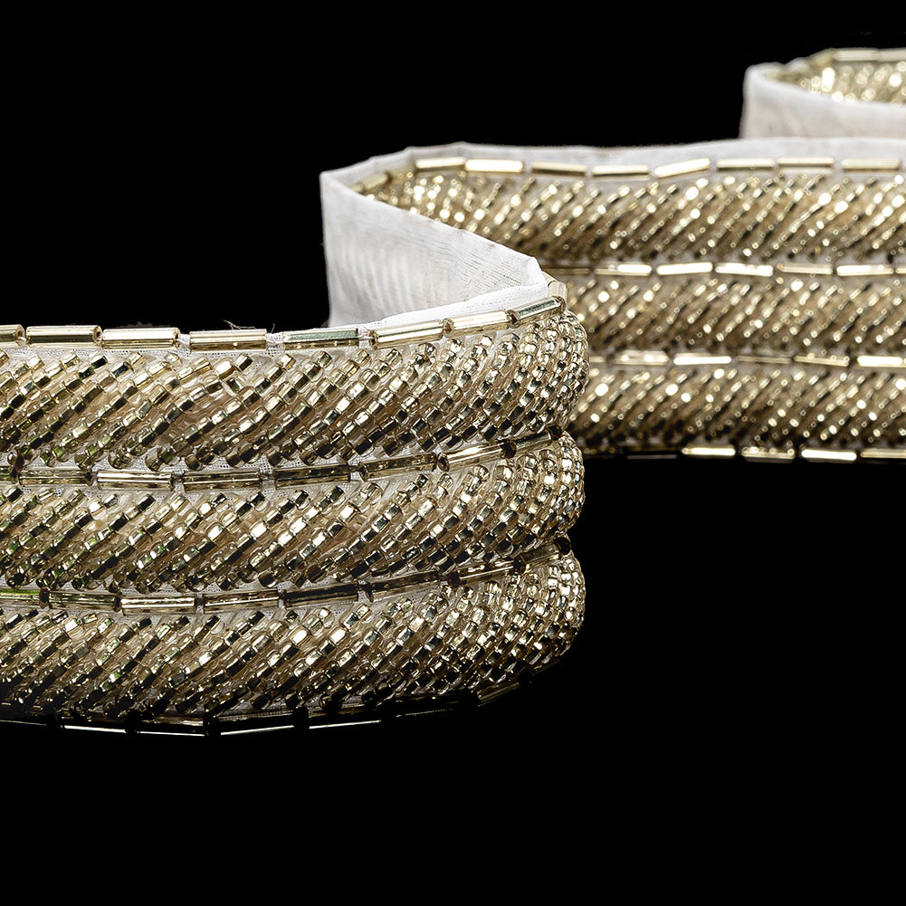 Vintage Fancy Off-White and Silver Bugle Beaded Trim - 1.5" Vintage Fancy Off-White and Silver Bugle Beaded Trim - 1.5"