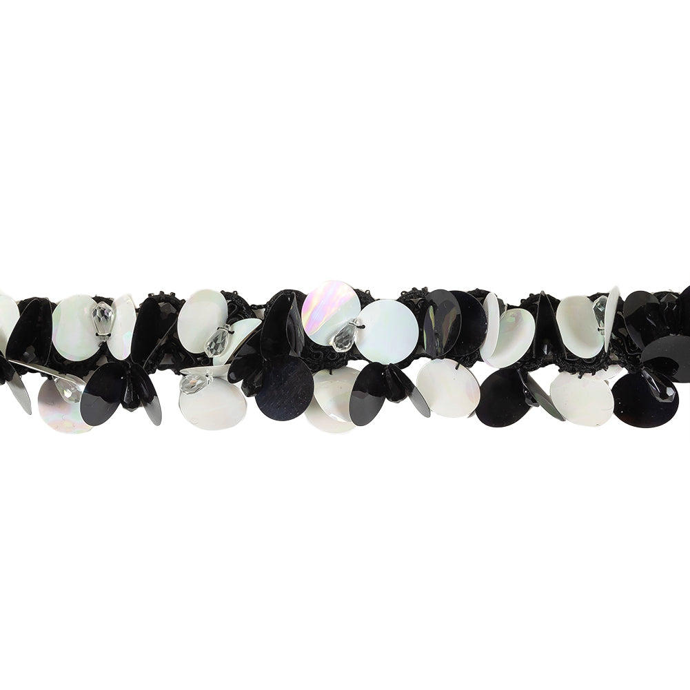 Vintage Black and Iridescent White Paillette Sequins and Beaded Braided Trim - 1.75" Vintage Black and Iridescent White Paillette Sequins and Beaded Braided Trim - 1.75"