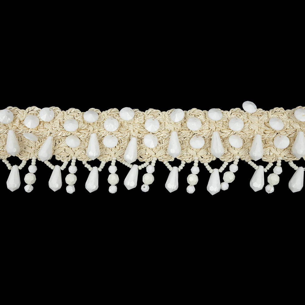 Vintage Ivory Ornate Braided Trim with White Beaded Fringe - 2.25" Vintage Ivory Ornate Braided Trim with White Beaded Fringe - 2.25"