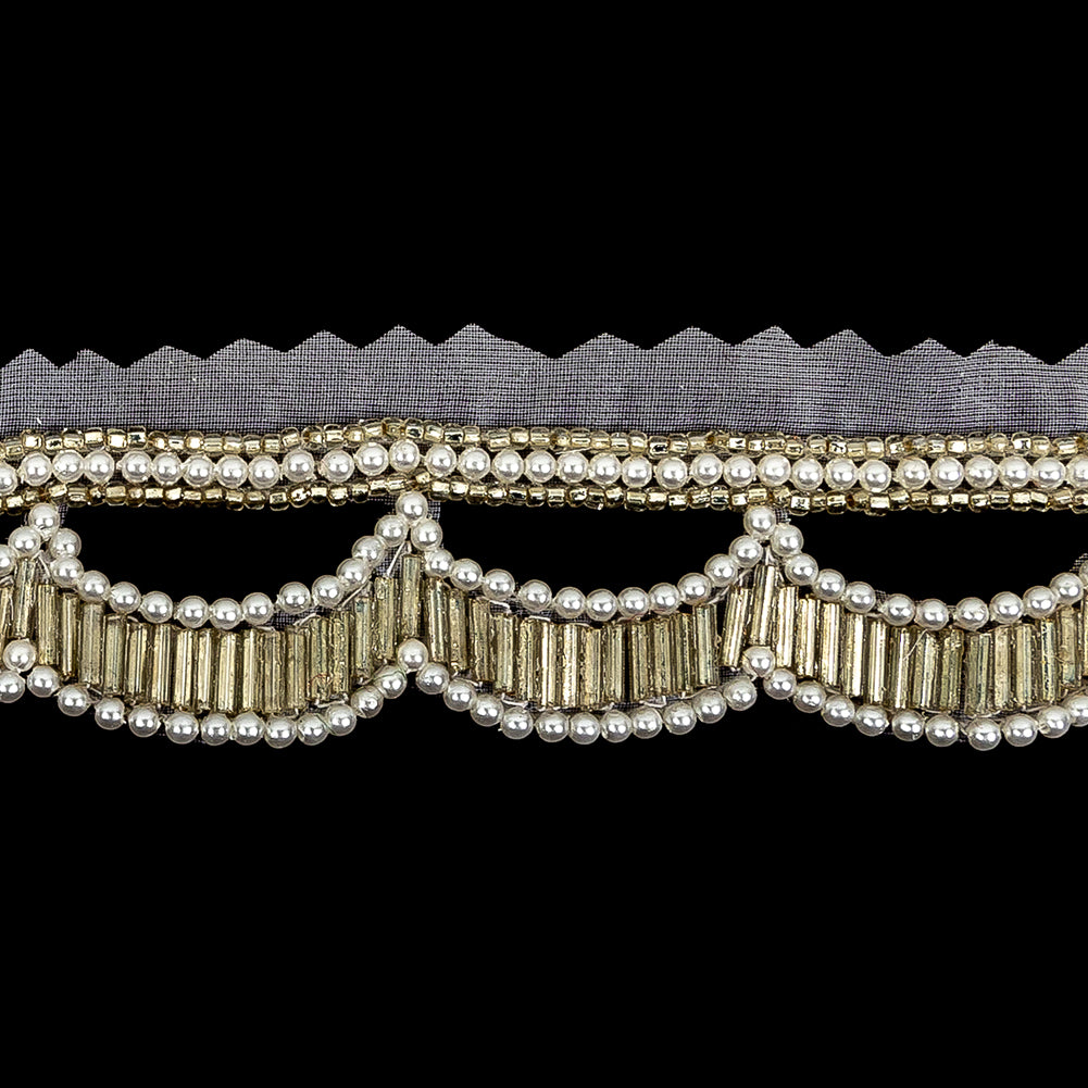 Vintage Fancy Pearl and Off-White Scallop Beaded Fringe - 1" Detail Vintage Fancy Pearl and Off-White Scallop Beaded Fringe - 1" Detail