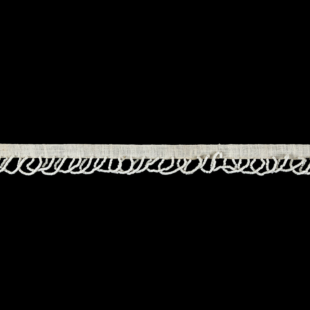 Vintage White Seed Beaded Looped Fringe on Cotton Tape - 0.875" Vintage White Seed Beaded Looped Fringe on Cotton Tape - 0.875"