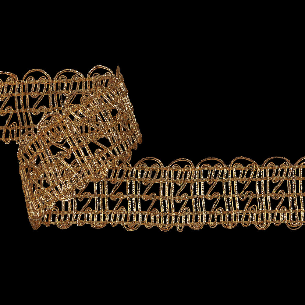 Vintage Metallic Gold Twisting Lines Braided Trim - 2" Vintage Metallic Gold Twisting Lines Braided Trim - 2"