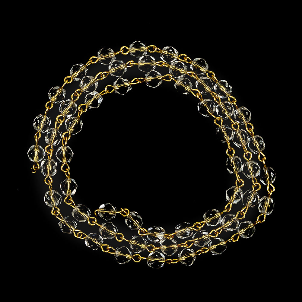 Vintage Czech Crystal Beads and Yellow Gold Metal Link Chain - 0.1875" Full