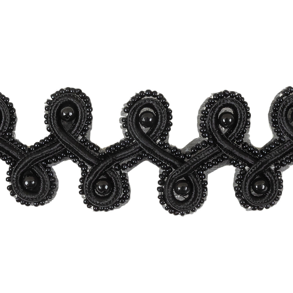 Vintage Black Pearl and Seed Beaded President Braid Trim - 1.5" Detail Vintage Black Pearl and Seed Beaded President Braid Trim - 1.5" Detail
