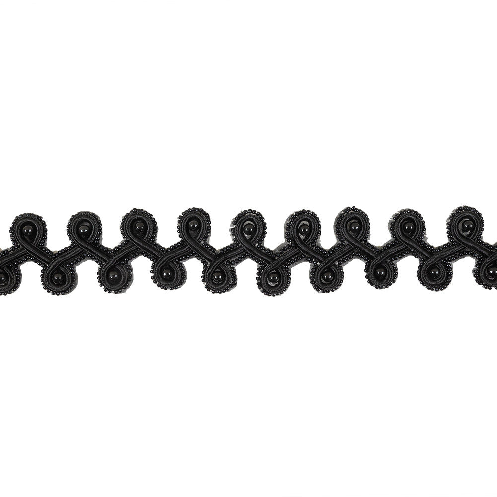 Vintage Black Pearl and Seed Beaded President Braid Trim - 1.5" Vintage Black Pearl and Seed Beaded President Braid Trim - 1.5"