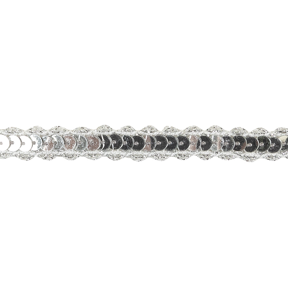 Vintage Metallic Silver and White Sequins Trim with Scalloped Edges - 0.5" Detail Vintage Metallic Silver and White Sequins Trim with Scalloped Edges - 0.5" Detail